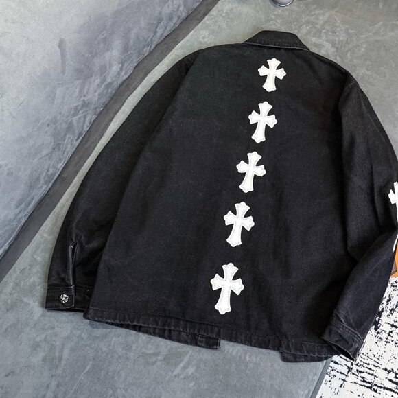 Chrome Hearts Cross Leather Black and White Denim Jacket - Picture 2 of 9